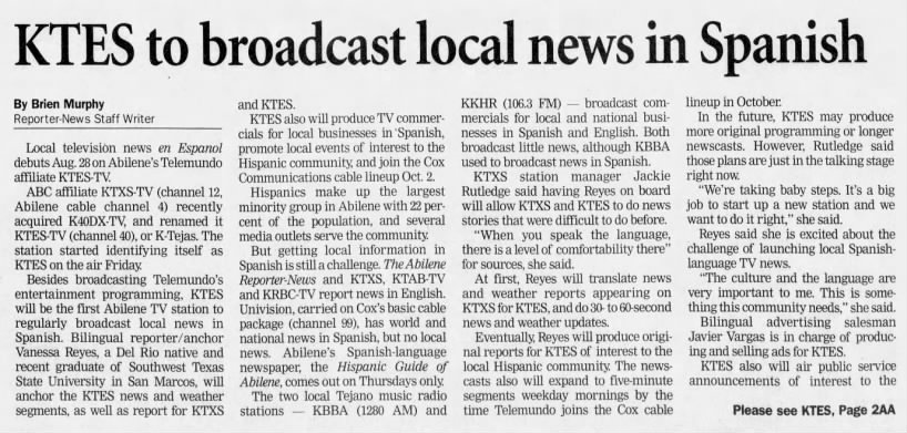 KTES to broadcast local news in Spanish
