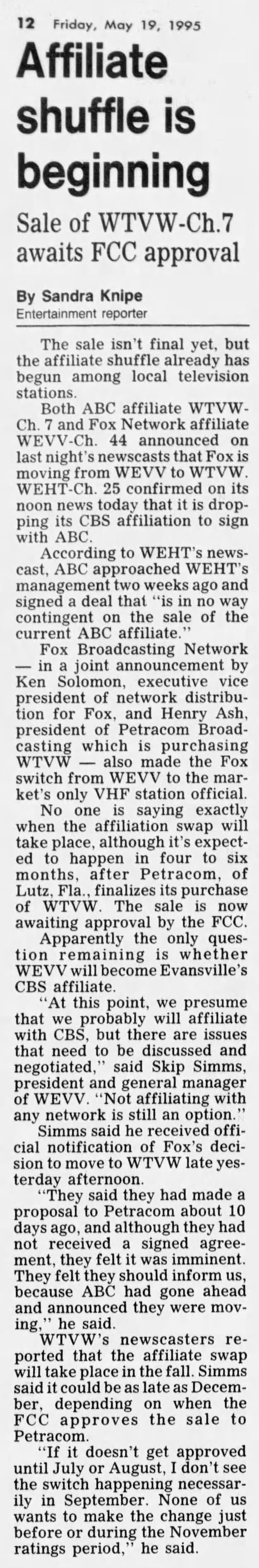 Affiliate shuffle is beginning: Sale of WTVW-Ch. 7 awaits FCC approval