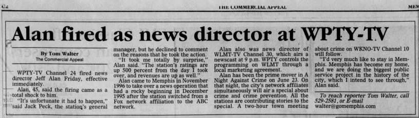 Alan fired as news director at WPTY-TV