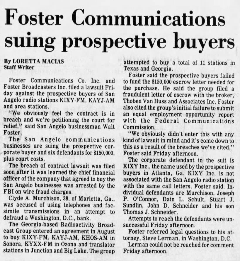 Foster Communications suing prospective buyers