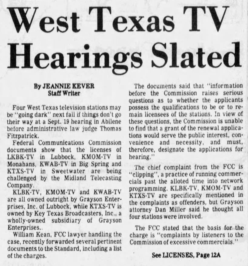 West Texas TV Hearings Slated