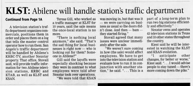 KLST: Abilene will handle station's traffic department