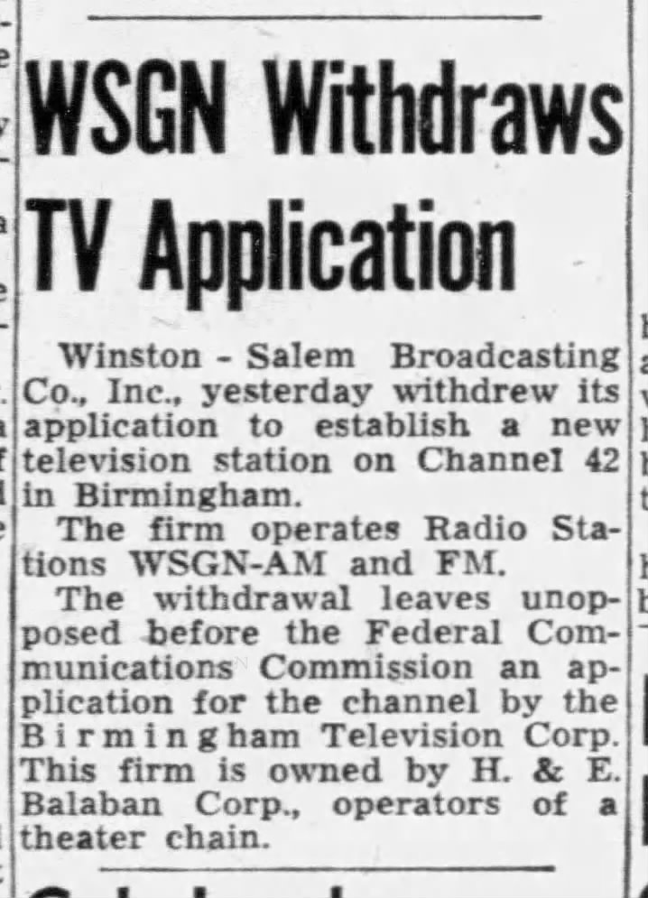 WSGN Withdraws TV Application
