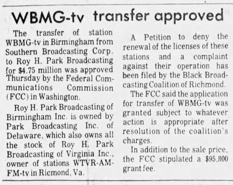 WBMG-tv transfer approved