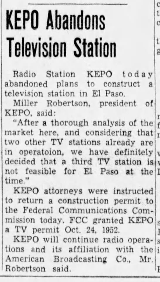 KEPO Abandons Television Station