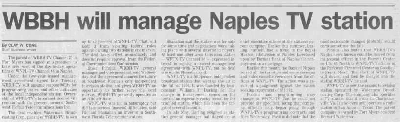 WBBH will manage Naples TV station