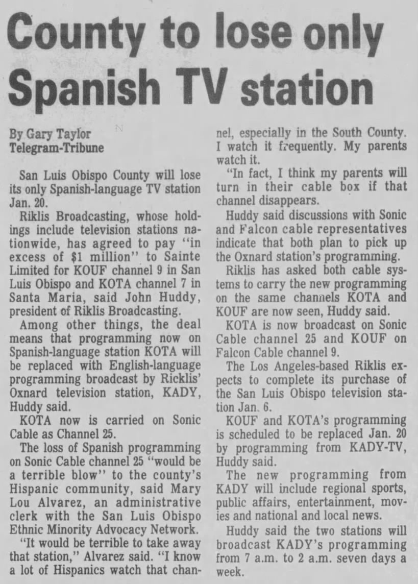 County to lose only Spanish TV station