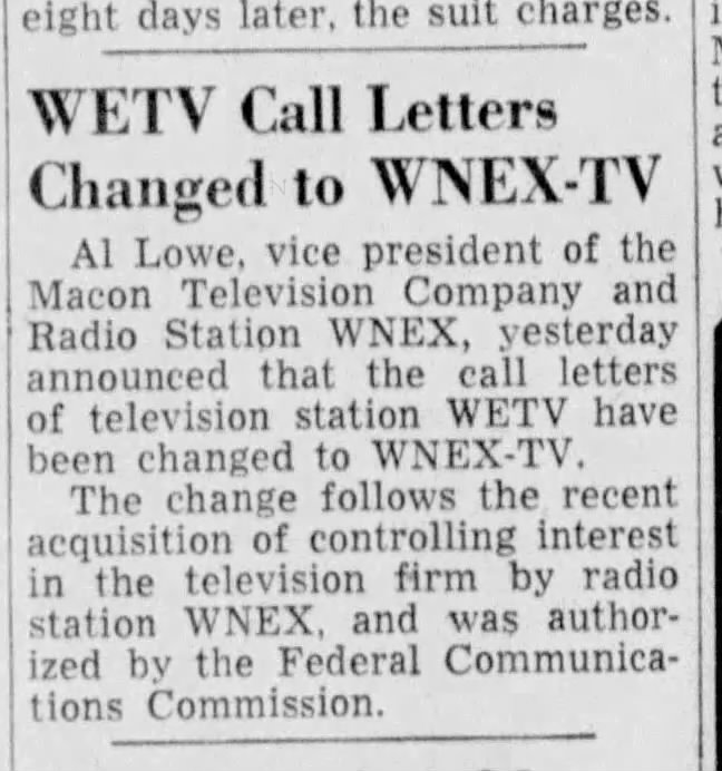 WETV Call Letters Changed to WNEX-TV