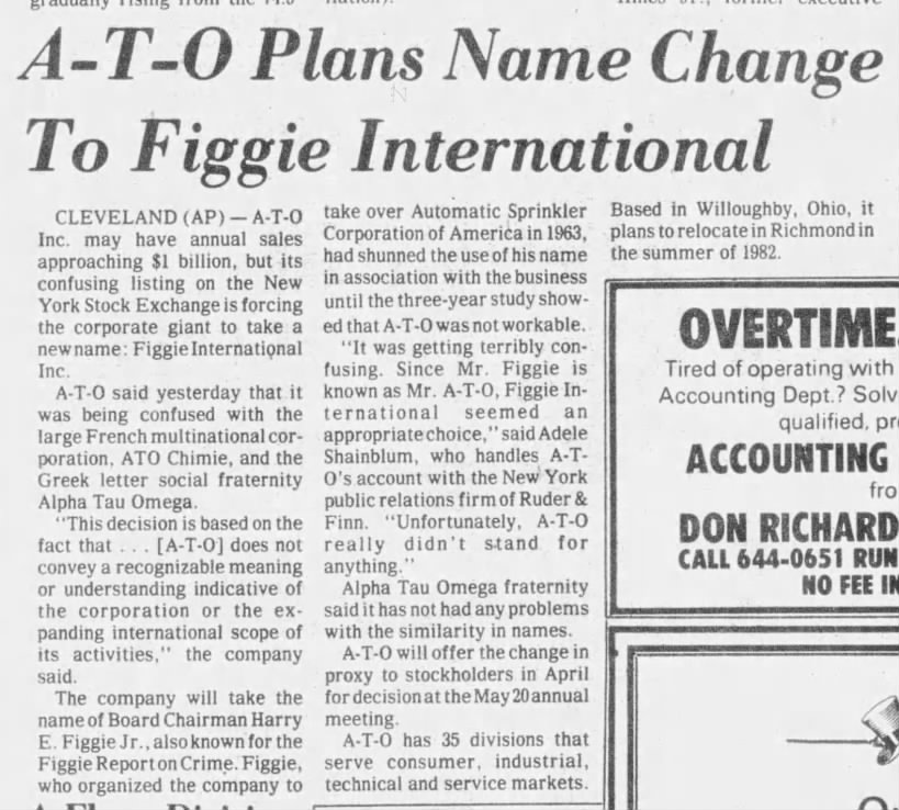 A-T-O Plans Name Change To Figgie International