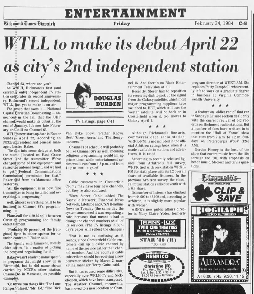 WTLL to make its debut April 22 as city's 2nd independent station
