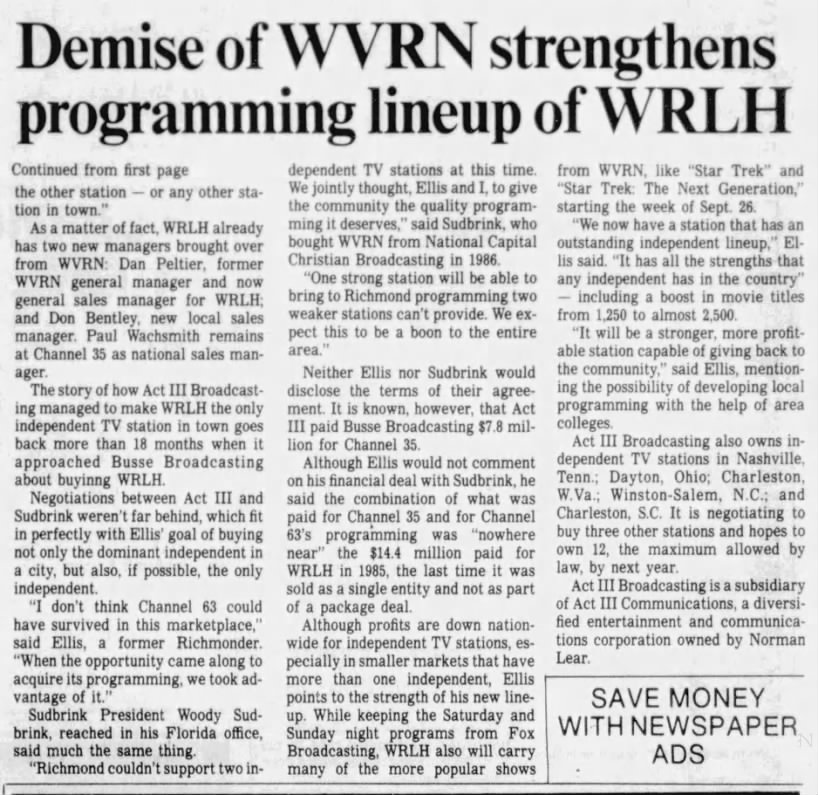 Demise of WVRN strengthens programming lineup of WRLH