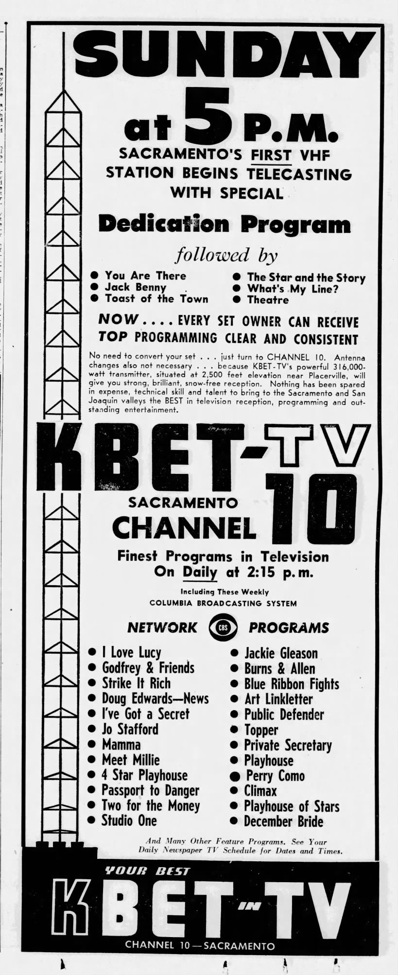 Sunday at 5 P.M.: Sacramento's First VHF Station Begins Telecasting
