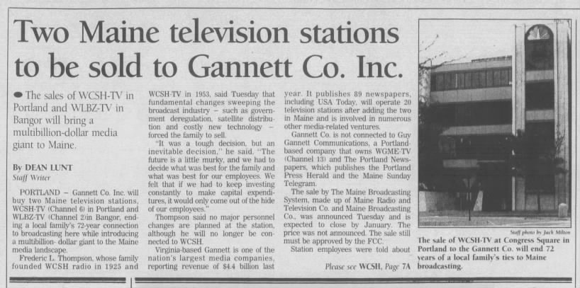 Two Maine television stations to be sold to Gannett Co. Inc.