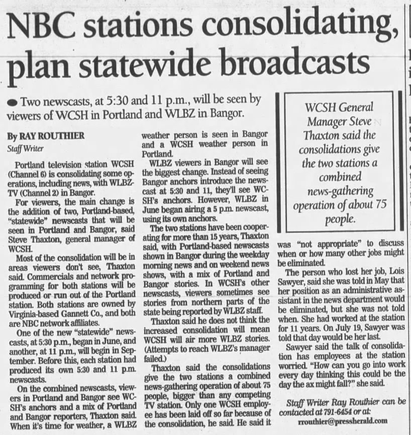 NBC stations consolidating, plan statewide broadcasts
