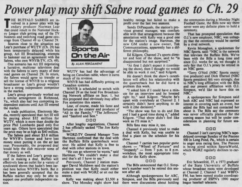 Power play may shift Sabre road games to Ch. 29