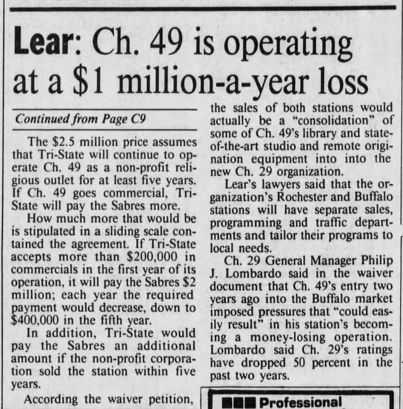 Lear: Ch. 49 is operating at a $1 million-a-year loss