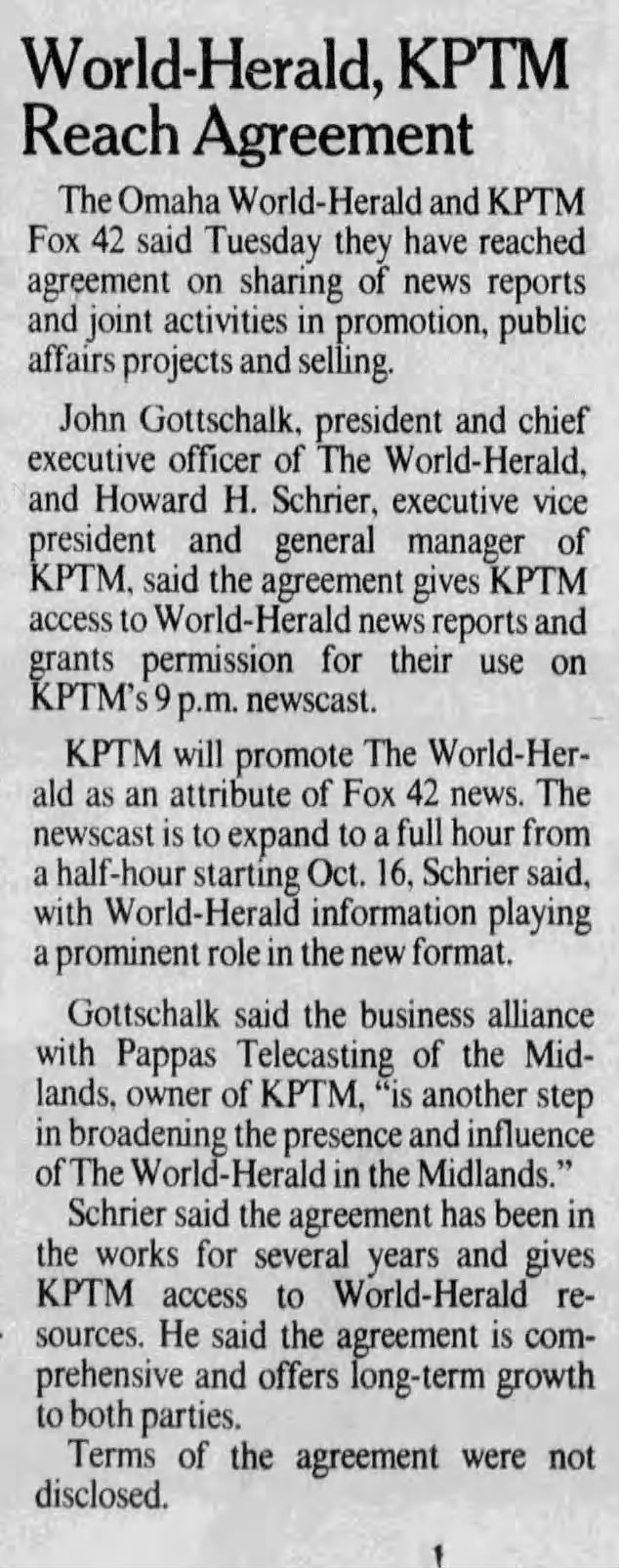 World-Herald, KPTM Reach Agreement