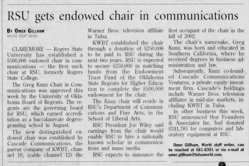 RSU gets endowed chair in communications