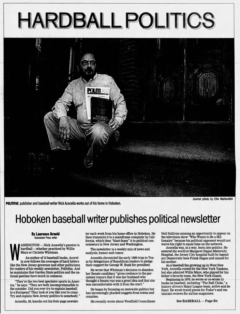 Hardball politics: Hoboken baseball writer publishes political newsletter