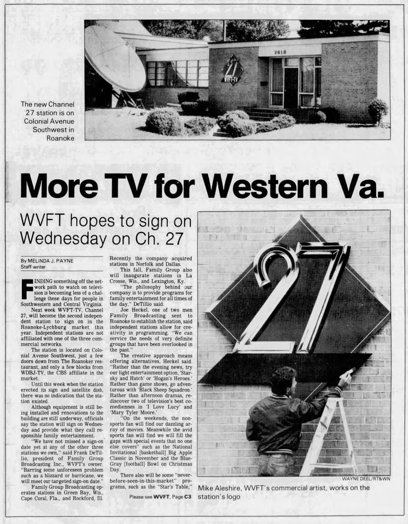 More TV for Western Va.: WVFT hopes to sign on Wednesday on Ch. 27