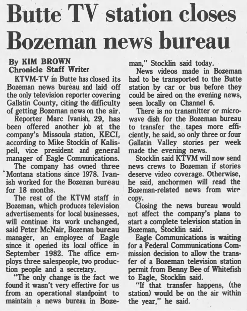 Butte TV station closes Bozeman news bureau