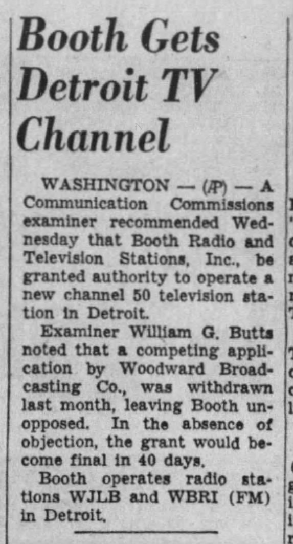 Booth Gets Detroit TV Channel