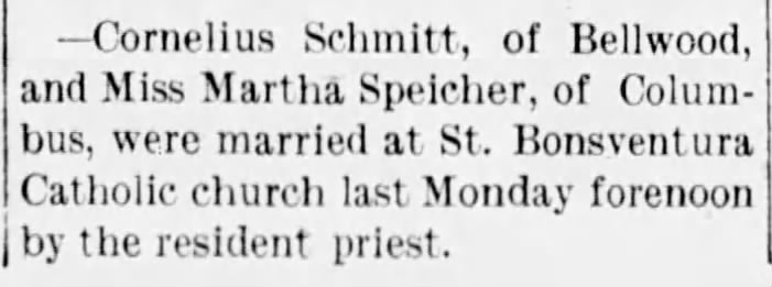 Marriage announcement of Martha Margaret Speicher and