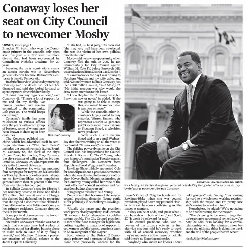 Conaway loses her seat on City Council to newcomer Mosby