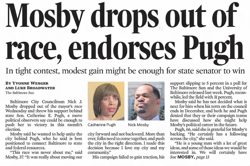 Mosby drops out of race, endorses Pugh