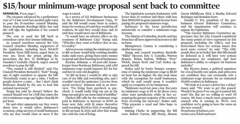 $15 hour minimum-wage proposal sent back to committee