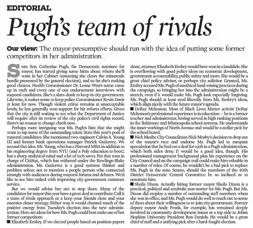 Editorial - Pugh's team of rivals