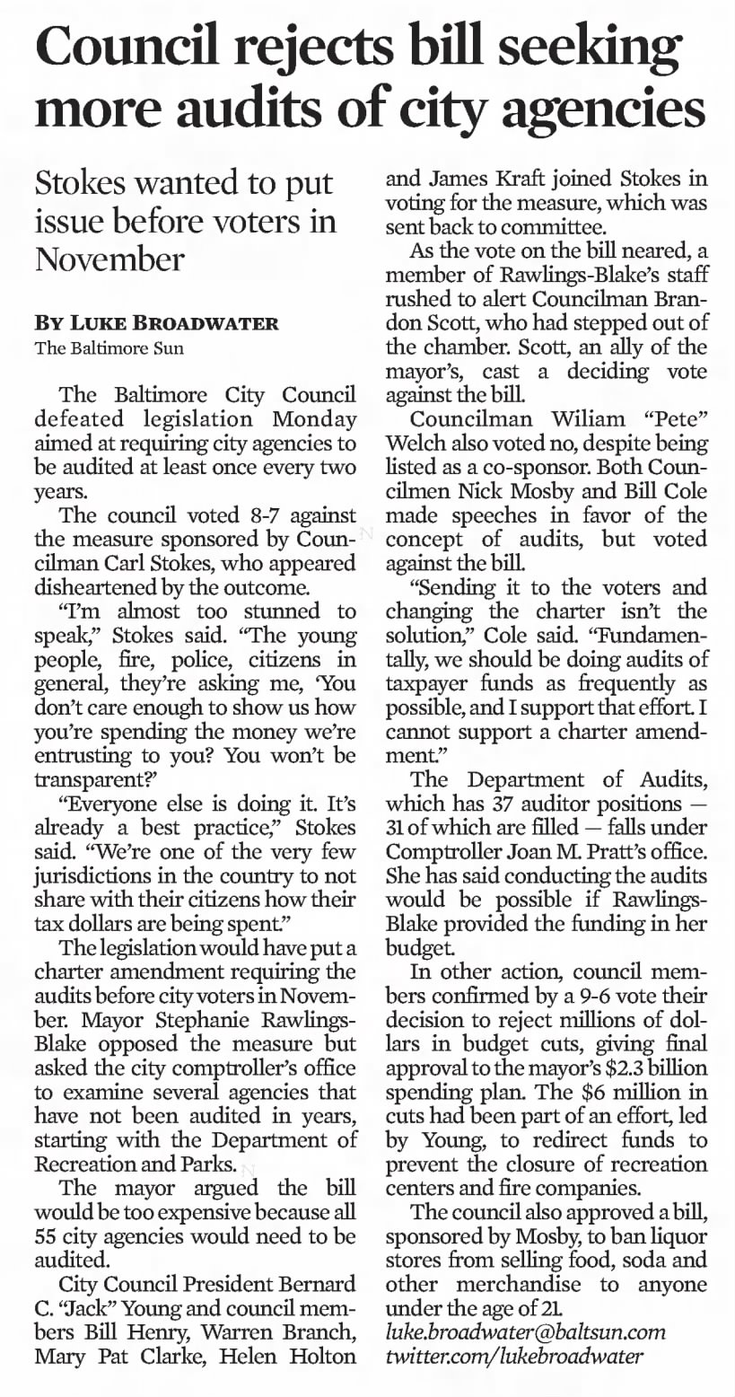 Council rejects bill seeking more audits of city agencies