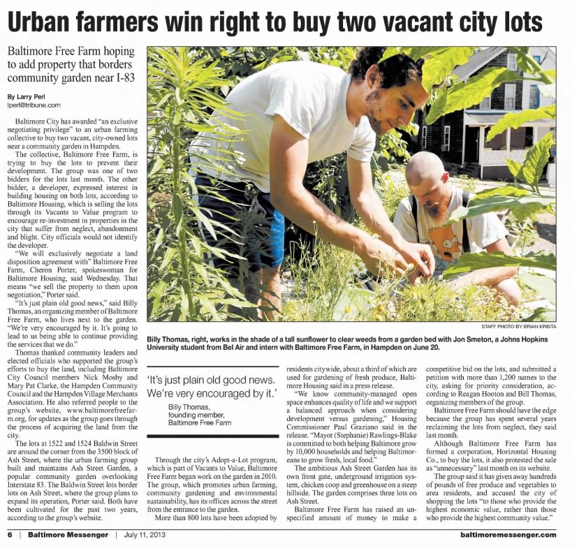 Urban farmers win right to buy two vacant city lots