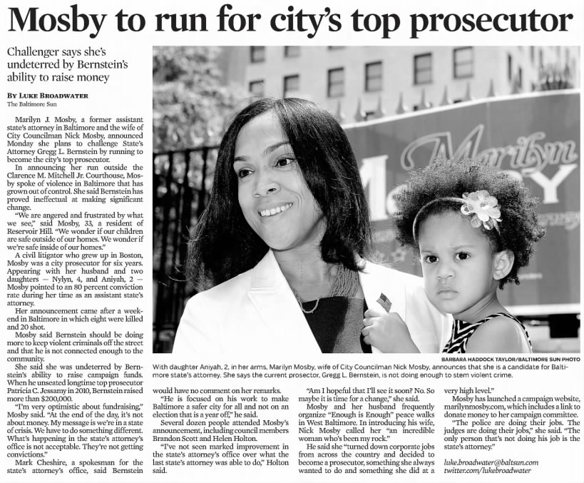 Mosby to run for city's top prosecutor