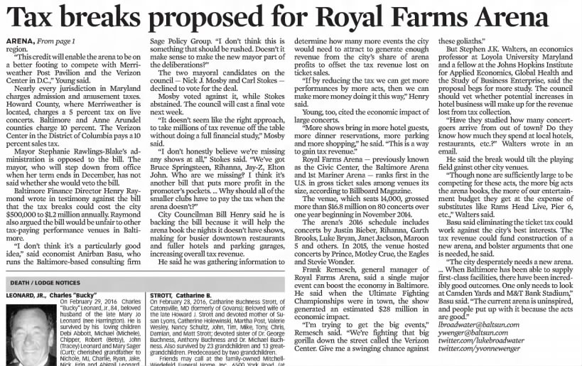 Tax breaks proposed for Royal Farms Arena