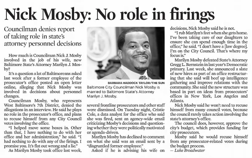 Nick Mosby: No role in firings
