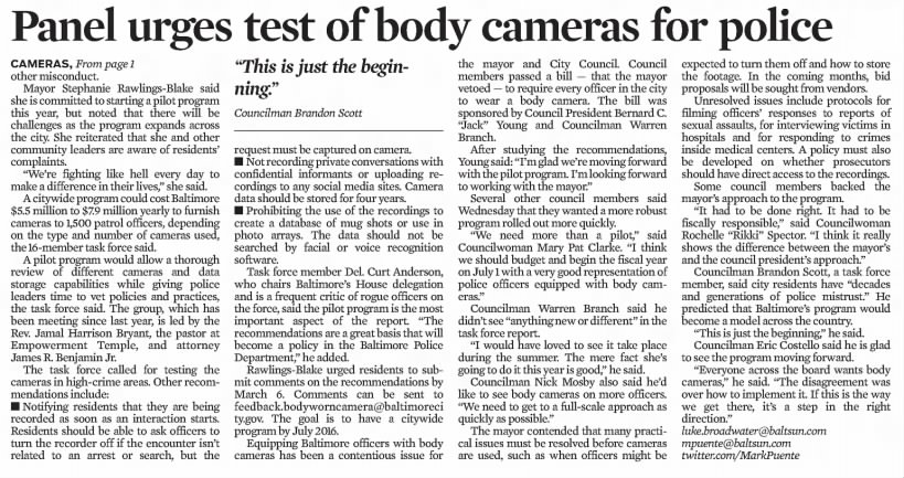 Panel urges test of body cameras for police