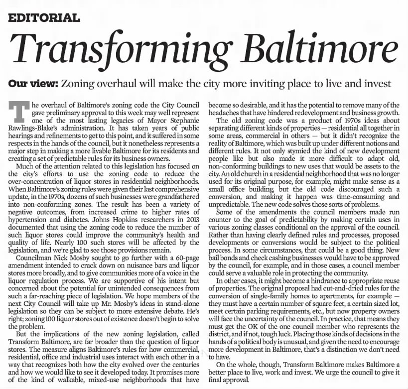 Editorial - Transforming Baltimore