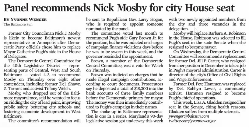 Panel recommends Nick Mosby for city House seat