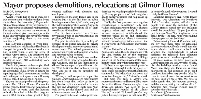 Mayor proposes demolitions, relocations at Gilmor Homes
