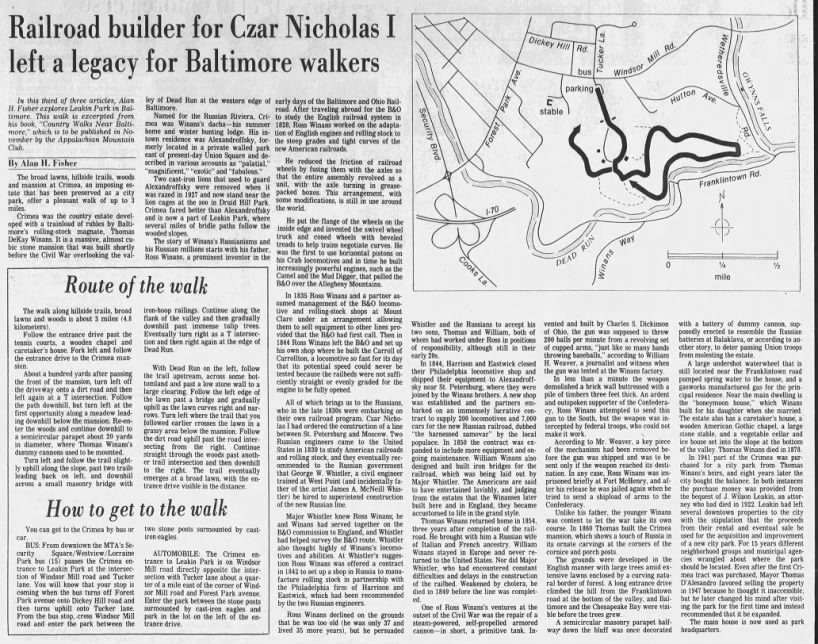Railroad builder for Czar Nicholas I left a legacy for Baltimore walkers