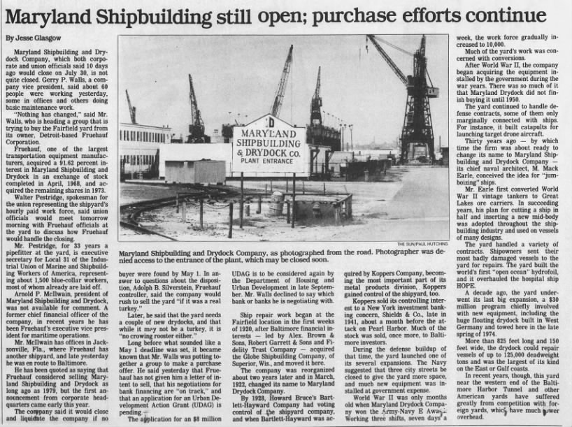 Maryland Shipbuilding still open; purchase efforts continue