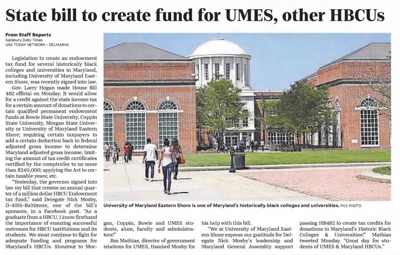 State bill to create fund for UMES, other HBCUs