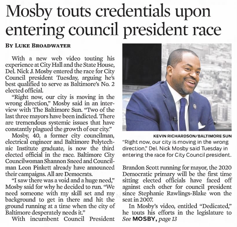 Mosby touts credentials upon entering council president race