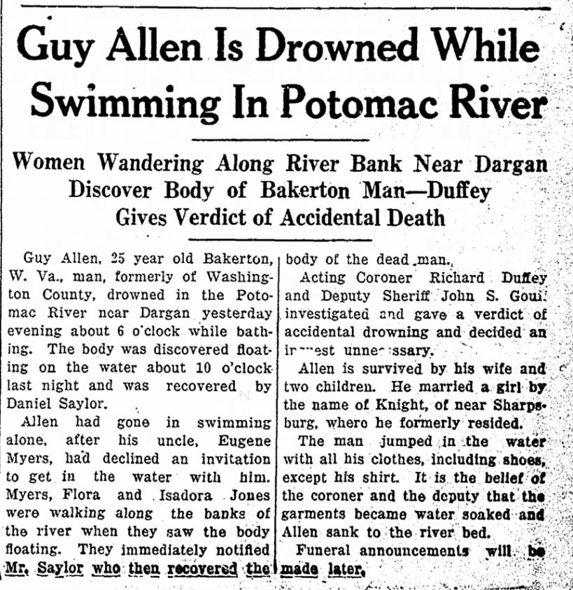 Guy Allen Drowned, Bakerton.