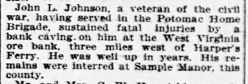 John L. Johnson, fatal ore bank accident.