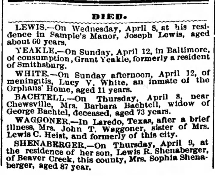 Joseph Lewis, Death Notice
