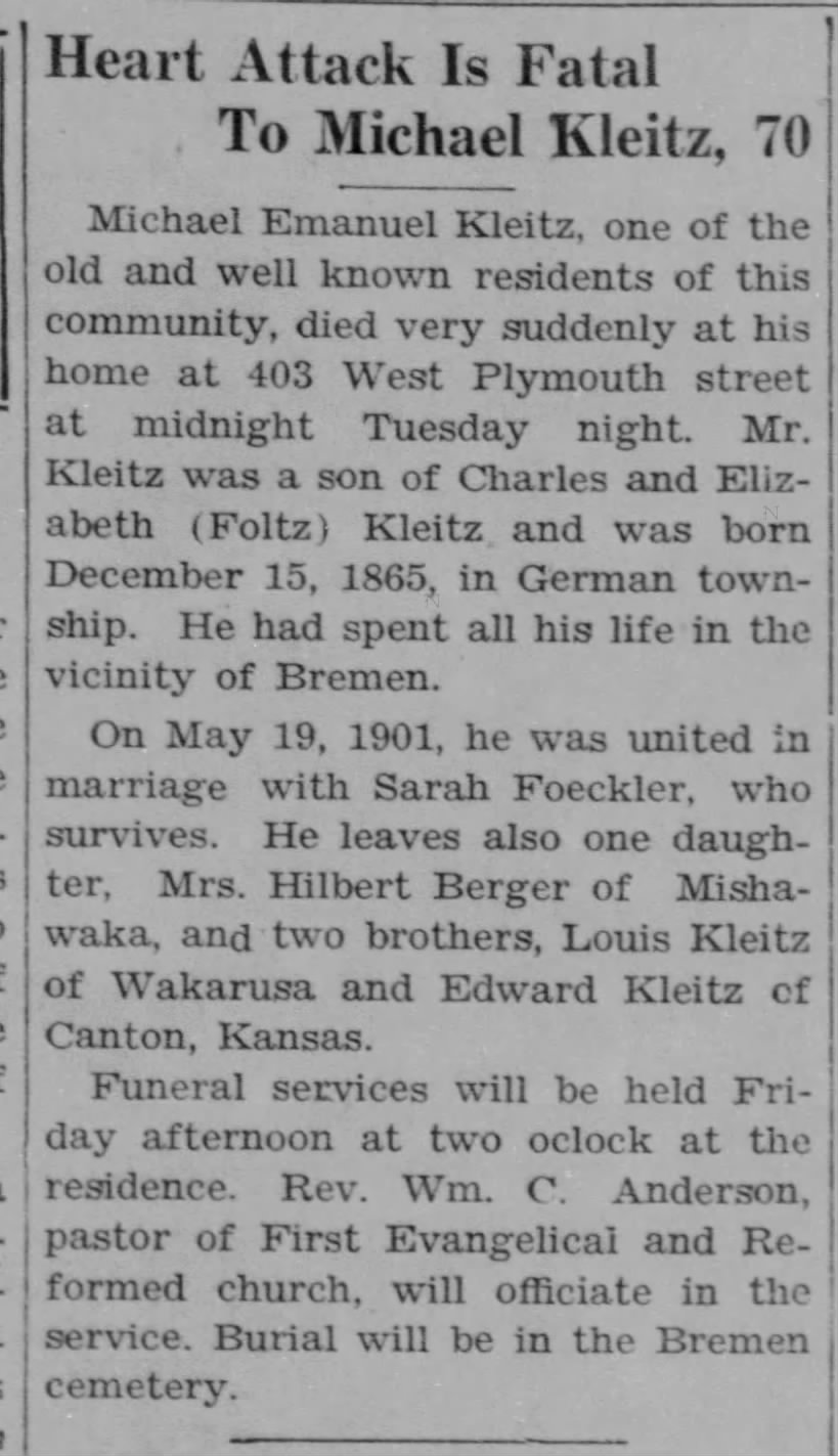 Michael Emmanuel Kleitz obituary