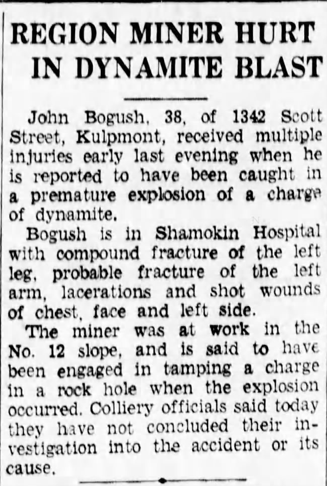 Metro's brother John injured by dynamite in mining accident 1939