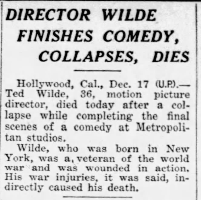 Director Wilde finishes comedy, collapses, dies